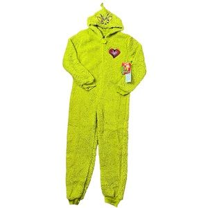 Dr Seuss The Grinch Fuzzy Warm Hooded Onesie Youth Pijamas